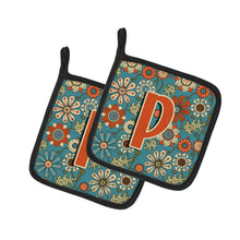 Load image into Gallery viewer, Letter P Flowers Retro Blue Pot Holders - Set of 2 - Heat-Resistant Kitchen Essentials CJ2012-PPTHD