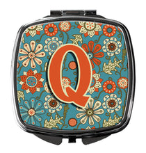 Load image into Gallery viewer, Letter Q Flowers Retro Blue Compact Mirror – Stylish Purse Mirror with Artistic Covers CJ2012-QSCM