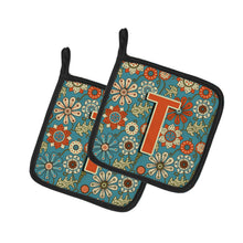 Load image into Gallery viewer, Letter T Flowers Retro Blue Pot Holders - Set of 2 - Heat-Resistant Kitchen Essentials CJ2012-TPTHD