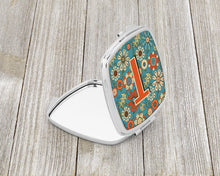 Load image into Gallery viewer, Letter T Flowers Retro Blue Compact Mirror – Stylish Purse Mirror with Artistic Covers CJ2012-TSCM