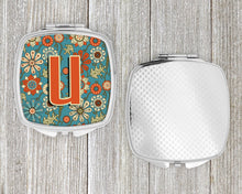 Load image into Gallery viewer, Letter U Flowers Retro Blue Compact Mirror – Stylish Purse Mirror with Artistic Covers CJ2012-USCM