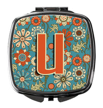 Load image into Gallery viewer, Letter U Flowers Retro Blue Compact Mirror – Stylish Purse Mirror with Artistic Covers CJ2012-USCM
