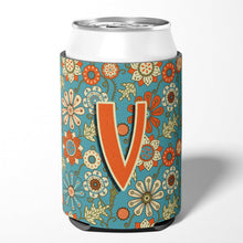 Load image into Gallery viewer, Letter V Flowers Retro Blue Can or Bottle Hugger CJ2012-VCC