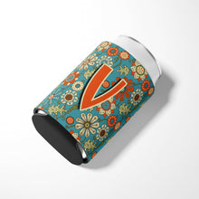 Load image into Gallery viewer, Letter V Flowers Retro Blue Can or Bottle Hugger CJ2012-VCC