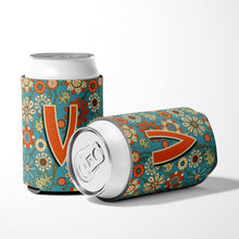 Load image into Gallery viewer, Letter V Flowers Retro Blue Can or Bottle Hugger CJ2012-VCC