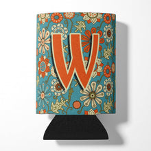 Load image into Gallery viewer, Letter W Flowers Retro Blue Can or Bottle Hugger CJ2012-WCC