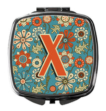 Load image into Gallery viewer, Letter X Flowers Retro Blue Compact Mirror – Stylish Purse Mirror with Artistic Covers CJ2012-XSCM