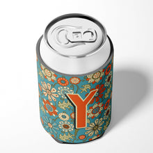 Load image into Gallery viewer, Letter Y Flowers Retro Blue Can or Bottle Hugger CJ2012-YCC