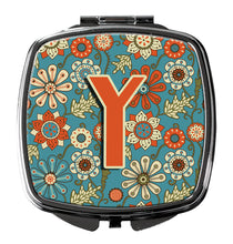Load image into Gallery viewer, Letter Y Flowers Retro Blue Compact Mirror – Stylish Purse Mirror with Artistic Covers CJ2012-YSCM