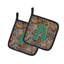 Load image into Gallery viewer, Letter A Retro Tribal Alphabet Initial Pot Holders - Set of 2 - Heat-Resistant Kitchen Essentials CJ2013-APTHD