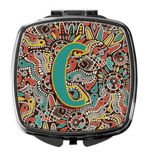 Load image into Gallery viewer, Letter C Retro Tribal Alphabet Initial Compact Mirror – Stylish Purse Mirror with Artistic Covers CJ2013-CSCM