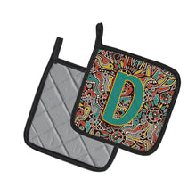 Load image into Gallery viewer, Letter D Retro Tribal Alphabet Initial Pot Holders - Set of 2 - Heat-Resistant Kitchen Essentials CJ2013-DPTHD