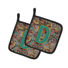 Load image into Gallery viewer, Letter D Retro Tribal Alphabet Initial Pot Holders - Set of 2 - Heat-Resistant Kitchen Essentials CJ2013-DPTHD
