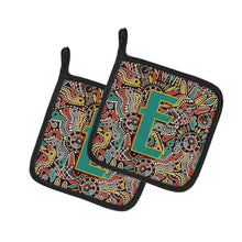 Load image into Gallery viewer, Letter E Retro Tribal Alphabet Initial Pot Holders - Set of 2 - Heat-Resistant Kitchen Essentials CJ2013-EPTHD
