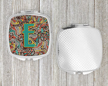 Load image into Gallery viewer, Letter E Retro Tribal Alphabet Initial Compact Mirror – Stylish Purse Mirror with Artistic Covers CJ2013-ESCM
