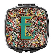Load image into Gallery viewer, Letter E Retro Tribal Alphabet Initial Compact Mirror – Stylish Purse Mirror with Artistic Covers CJ2013-ESCM