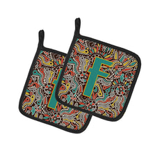 Load image into Gallery viewer, Letter F Retro Tribal Alphabet Initial Pot Holders - Set of 2 - Heat-Resistant Kitchen Essentials CJ2013-FPTHD