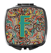 Load image into Gallery viewer, Letter F Retro Tribal Alphabet Initial Compact Mirror – Stylish Purse Mirror with Artistic Covers CJ2013-FSCM