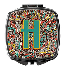 Load image into Gallery viewer, Letter H Retro Tribal Alphabet Initial Compact Mirror – Stylish Purse Mirror with Artistic Covers CJ2013-HSCM