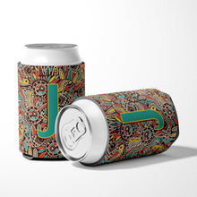Load image into Gallery viewer, Letter J Retro Tribal Alphabet Initial Can or Bottle Hugger CJ2013-JCC