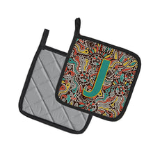Load image into Gallery viewer, Letter J Retro Tribal Alphabet Initial Pot Holders - Set of 2 - Heat-Resistant Kitchen Essentials CJ2013-JPTHD