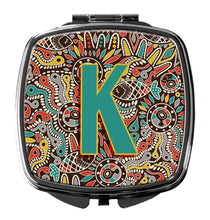 Load image into Gallery viewer, Letter K Retro Tribal Alphabet Initial Compact Mirror – Stylish Purse Mirror with Artistic Covers CJ2013-KSCM