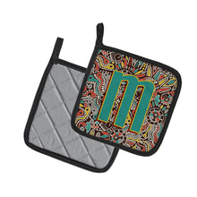 Load image into Gallery viewer, Letter M Retro Tribal Alphabet Initial Pot Holders - Set of 2 - Heat-Resistant Kitchen Essentials CJ2013-MPTHD