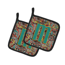 Load image into Gallery viewer, Letter M Retro Tribal Alphabet Initial Pot Holders - Set of 2 - Heat-Resistant Kitchen Essentials CJ2013-MPTHD