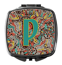 Load image into Gallery viewer, Letter P Retro Tribal Alphabet Initial Compact Mirror – Stylish Purse Mirror with Artistic Covers CJ2013-PSCM