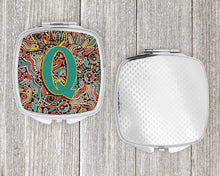 Load image into Gallery viewer, Letter Q Retro Tribal Alphabet Initial Compact Mirror – Stylish Purse Mirror with Artistic Covers CJ2013-QSCM