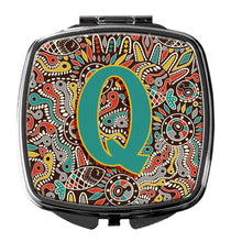 Load image into Gallery viewer, Letter Q Retro Tribal Alphabet Initial Compact Mirror – Stylish Purse Mirror with Artistic Covers CJ2013-QSCM