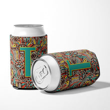 Load image into Gallery viewer, Letter T Retro Tribal Alphabet Initial Can or Bottle Hugger CJ2013-TCC