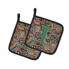 Load image into Gallery viewer, Letter T Retro Tribal Alphabet Initial Pot Holders - Set of 2 - Heat-Resistant Kitchen Essentials CJ2013-TPTHD
