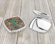 Load image into Gallery viewer, Letter T Retro Tribal Alphabet Initial Compact Mirror – Stylish Purse Mirror with Artistic Covers CJ2013-TSCM