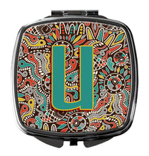 Load image into Gallery viewer, Letter U Retro Tribal Alphabet Initial Compact Mirror – Stylish Purse Mirror with Artistic Covers CJ2013-USCM