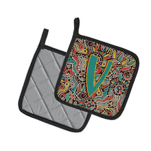 Load image into Gallery viewer, Letter V Retro Tribal Alphabet Initial Pot Holders - Set of 2 - Heat-Resistant Kitchen Essentials CJ2013-VPTHD