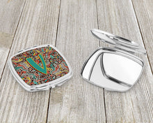 Load image into Gallery viewer, Letter V Retro Tribal Alphabet Initial Compact Mirror – Stylish Purse Mirror with Artistic Covers CJ2013-VSCM