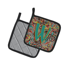Load image into Gallery viewer, Letter W Retro Tribal Alphabet Initial Pot Holders - Set of 2 - Heat-Resistant Kitchen Essentials CJ2013-WPTHD