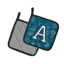 Load image into Gallery viewer, Letter A Sea Doodles Initial Alphabet Pot Holders - Set of 2 - Heat-Resistant Kitchen Essentials CJ2014-APTHD