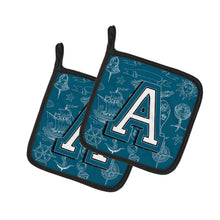 Load image into Gallery viewer, Letter A Sea Doodles Initial Alphabet Pot Holders - Set of 2 - Heat-Resistant Kitchen Essentials CJ2014-APTHD