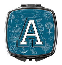 Load image into Gallery viewer, Letter A Sea Doodles Initial Alphabet Compact Mirror – Stylish Purse Mirror with Artistic Covers CJ2014-ASCM