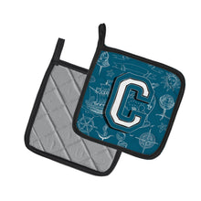 Load image into Gallery viewer, Letter C Sea Doodles Initial Alphabet Pot Holders - Set of 2 - Heat-Resistant Kitchen Essentials CJ2014-CPTHD