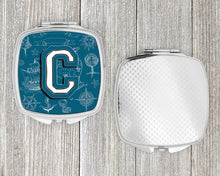 Load image into Gallery viewer, Letter C Sea Doodles Initial Alphabet Compact Mirror – Stylish Purse Mirror with Artistic Covers CJ2014-CSCM