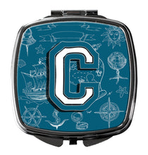 Load image into Gallery viewer, Letter C Sea Doodles Initial Alphabet Compact Mirror – Stylish Purse Mirror with Artistic Covers CJ2014-CSCM