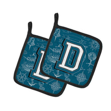Load image into Gallery viewer, Letter D Sea Doodles Initial Alphabet Pot Holders - Set of 2 - Heat-Resistant Kitchen Essentials CJ2014-DPTHD