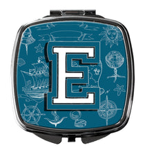 Load image into Gallery viewer, Letter E Sea Doodles Initial Alphabet Compact Mirror – Stylish Purse Mirror with Artistic Covers CJ2014-ESCM