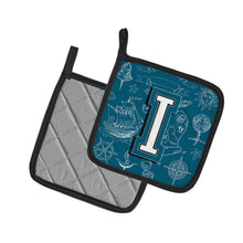 Load image into Gallery viewer, Letter I Sea Doodles Initial Alphabet Pot Holders - Set of 2 - Heat-Resistant Kitchen Essentials CJ2014-IPTHD