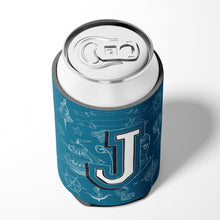 Load image into Gallery viewer, Letter J Sea Doodles Initial Alphabet Can or Bottle Hugger CJ2014-JCC