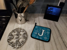 Load image into Gallery viewer, Letter J Sea Doodles Initial Alphabet Pot Holders - Set of 2 - Heat-Resistant Kitchen Essentials CJ2014-JPTHD