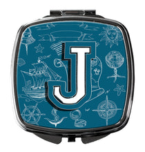 Load image into Gallery viewer, Letter J Sea Doodles Initial Alphabet Compact Mirror – Stylish Purse Mirror with Artistic Covers CJ2014-JSCM